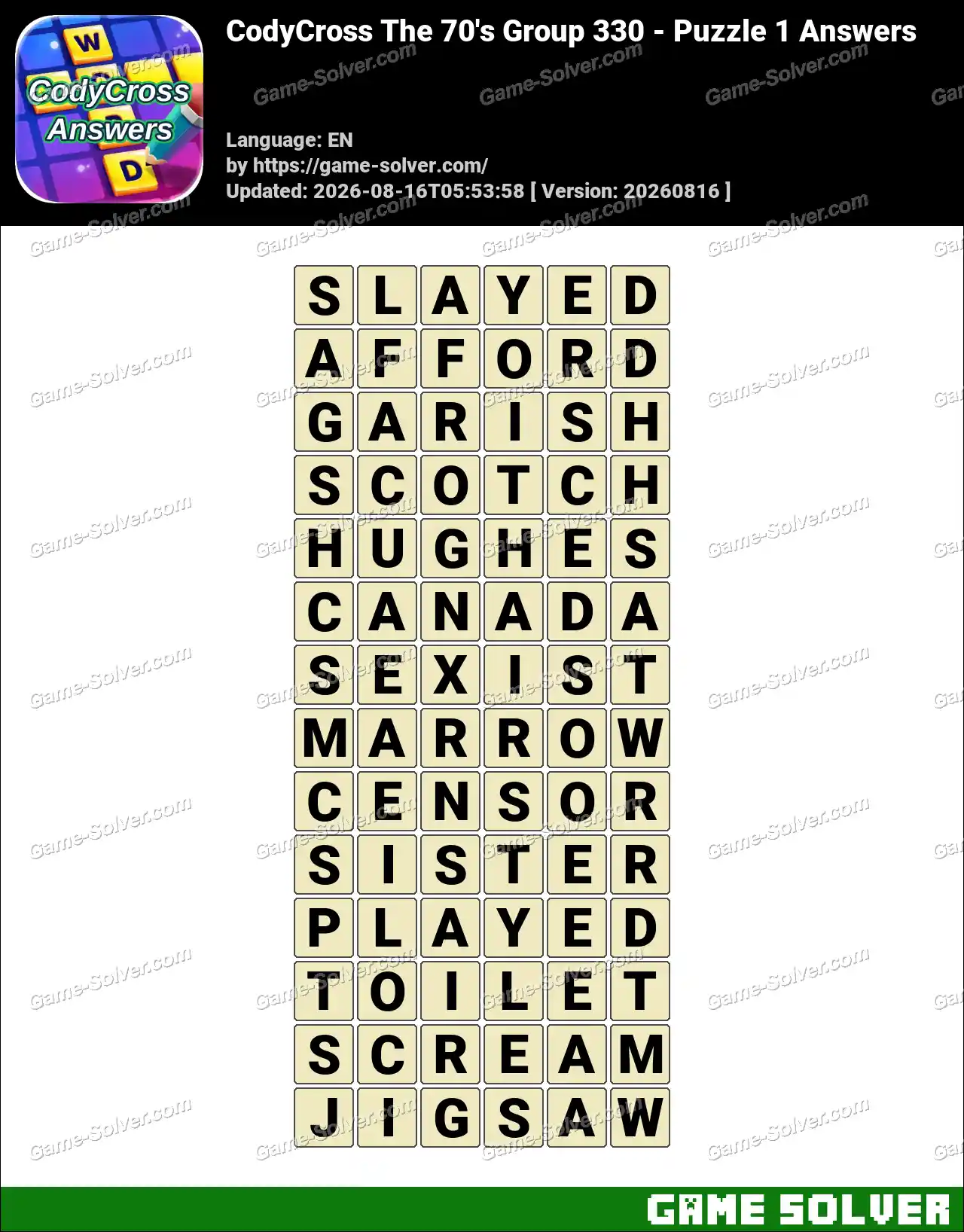 CodyCross The 70’s Group 330 – Puzzle 1 Answers